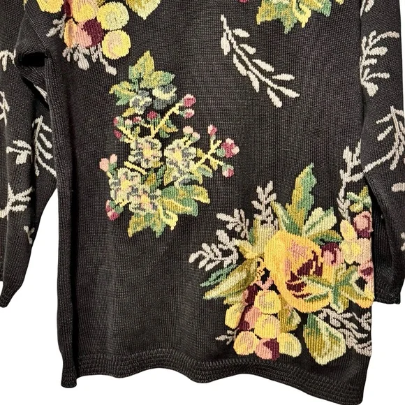 Vintage Lands End Floral Fruit Tree 100% Cotton Mock Neck Sweater Small - Picture 3 of 10
